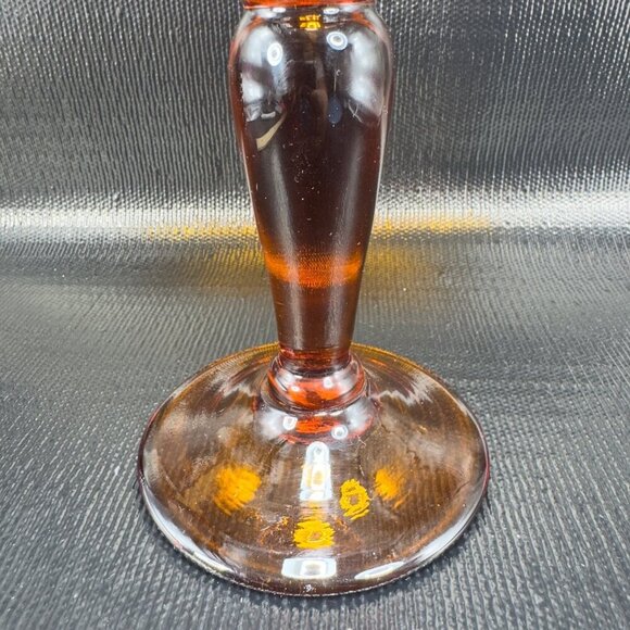 Vintage Mid Century Amber Glass Candle Holders Votive Pillar Heavy Glass Set 2 - Picture 5 of 14